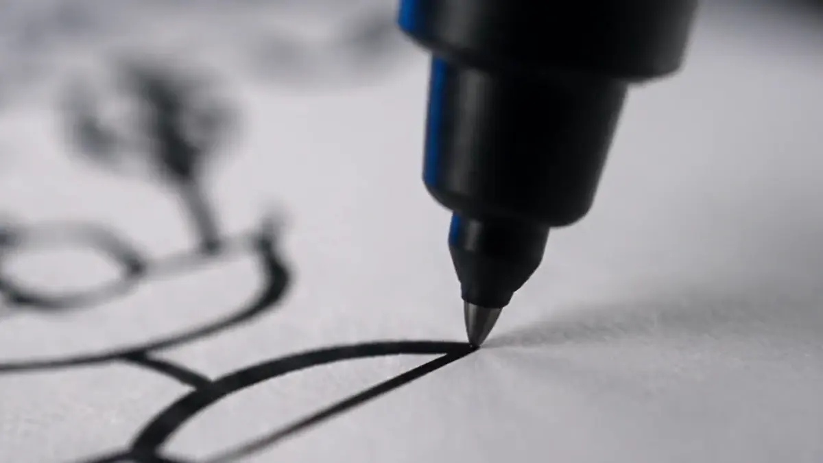 A caneta do robô PictiaX® a desenhar uma caricatura em papel