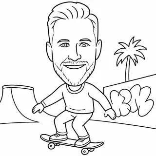 El mismo invitado dibujado en el estilo Skater