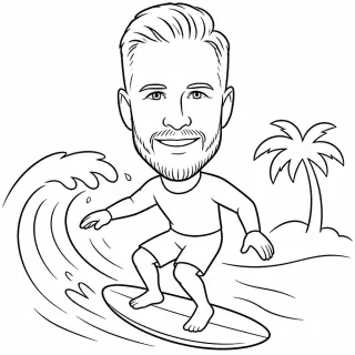 El mismo invitado dibujado en el estilo Surfista
